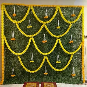 Marigold Puja Backdrop For Haldi  decor Mehndi Decor Stage Decor Backdrop Indian wedding decor Mehndi Decor