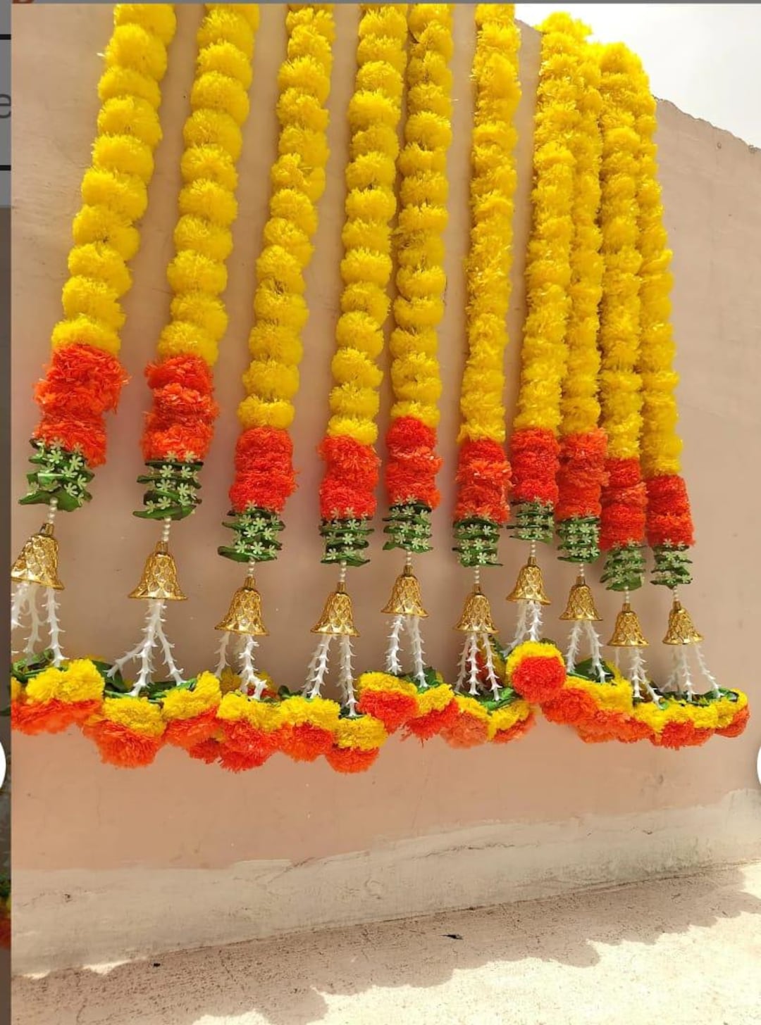 Marigold Rope Marigold Artificial Garland With Bell Tube & Rose Tassels – Fluffy ...