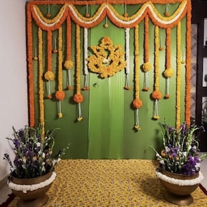 Puja Haldi Backdrop wedding decoration stage Marigold Flower decoration BackDrop Festival Decoration Indian decor