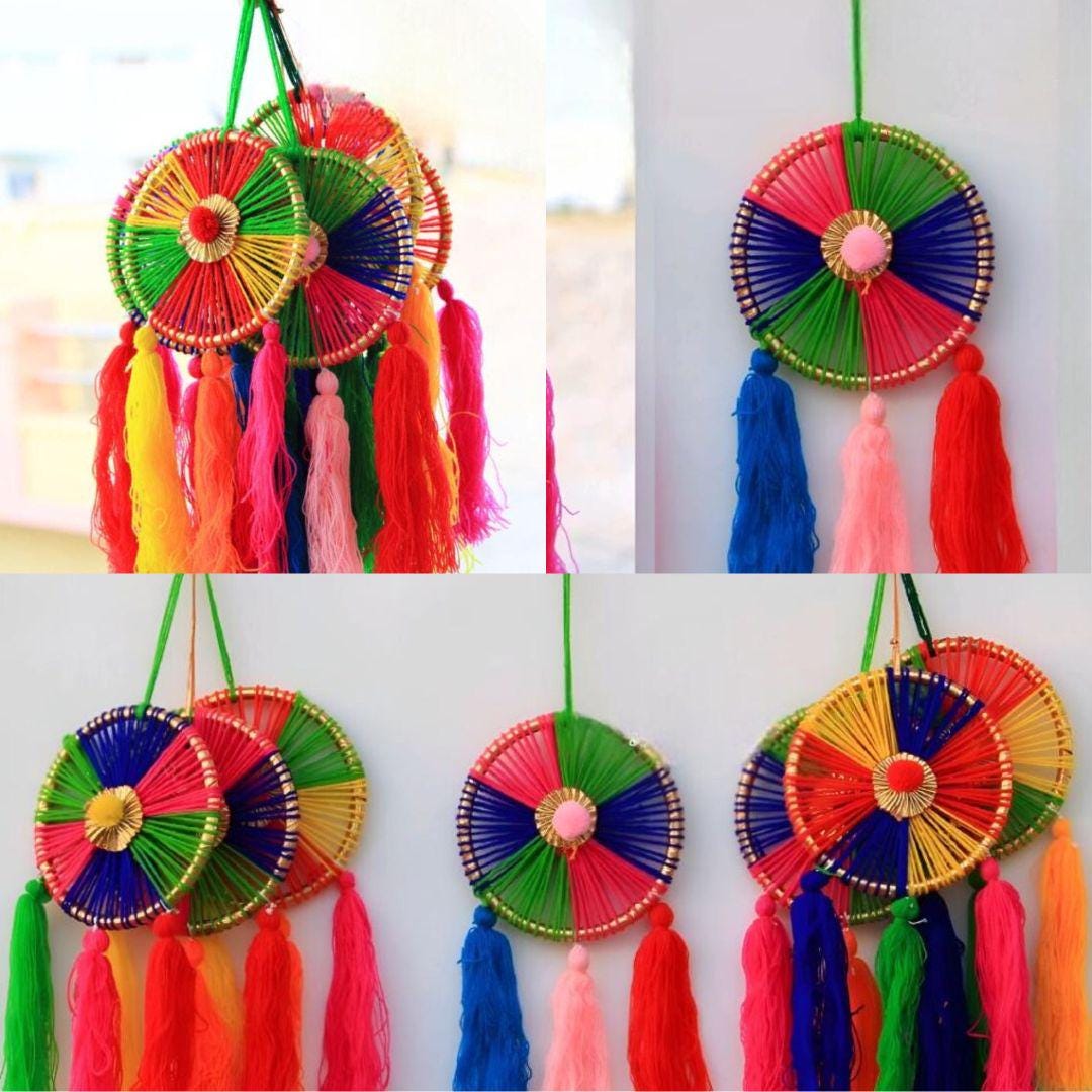 Woolen Round Ring Hanging Decor - Tassel Wall Hanging - Handmade Wedding & Event Decoration