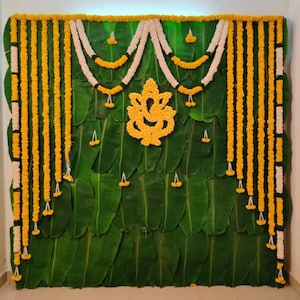 Marigold Flower Toran Backdrop  Puja decor Indian wedding decor Garlands Door Hanging Handmade Bandhanwar Stage Decor .