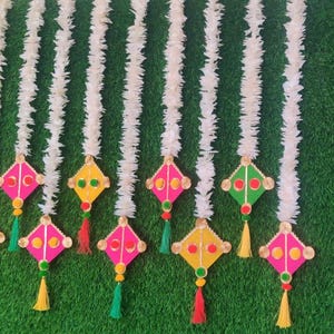 Jasmine Garlands with Kites Hangings for Indian  Wedding or Event Decor Nikah Decor Indian wedding garlands Haldi decor Mehndi decor