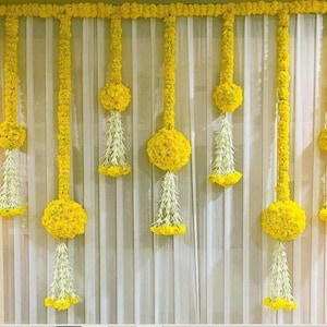 Artificial Marigold Flower Toran Backdrop  Garlands Door Hanging Handmade Bandhanwar Door Entrance Stage Backdrop