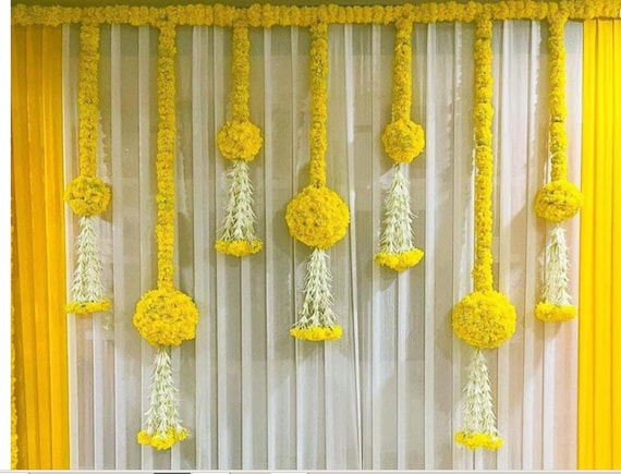 Artificial Marigold Flower Toran Backdrop – Handmade Bandhan war Door Hanging – Garlands for Door Entrance