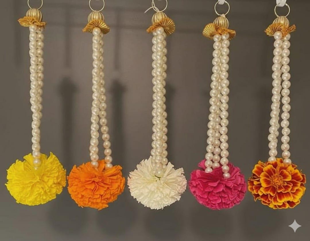 Marigold Rope Marigold Flower With Pearl Strings | Indian Wedding Decor | Artificial ...