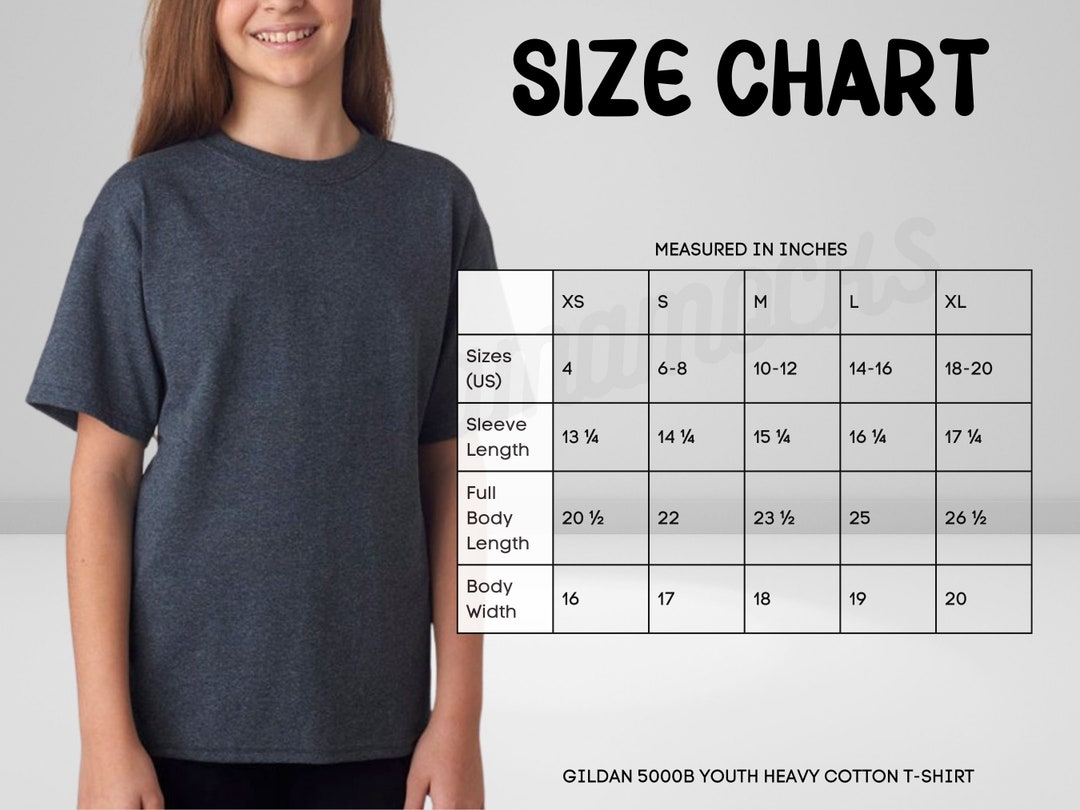 Kids Size Chart Gildan 5000b Gildan Kids Heavyweight T Shirt - Etsy