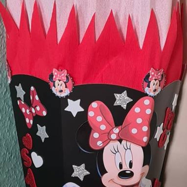 Schultüte Zuckertüte Minnie Mouse Wunschnamen Schulanfang Einschulung Glitzer schwarz rot