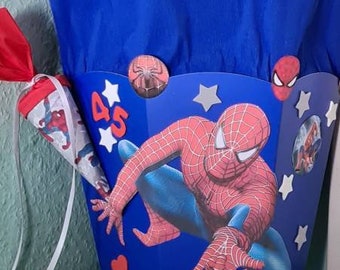 Schultüte Zuckertüte Spiderman Wunschnamen Schulanfang Einschulung Jungen blau