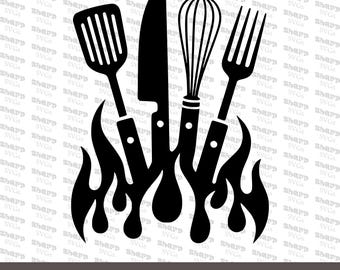 Cooking Fire Element Svg Png, Minimalistic Design For Kitchen Decor (Digital download)