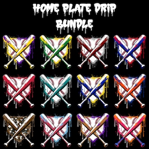 Baseball Home plate Ice Cream Drip Bundle PNG Digital Files. Ideal for T-Shirts and more. Instant Download, Ready to Print!