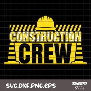 May include: A yellow and black construction sign with the text "CONSTRUCTION CREW" and a yellow hard hat on top. The sign is surrounded by yellow and black striped lines.