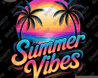 Neon Summer Vibes PNG: Tropisches Strand Design (Digitaler Download)