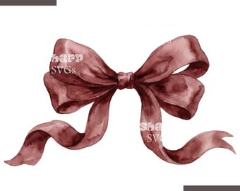 Watercolor Maroon Bow Clipart, Coquette Bow PNG