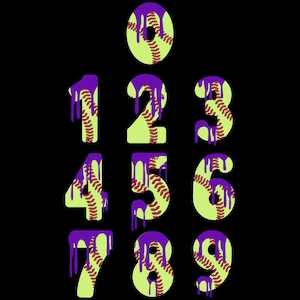 Purple Drip softball Numbers png, Baseball png, Drip Ice Cream Sprinkle Drip, Baseball Drip png, Softball Drip png, Digital file