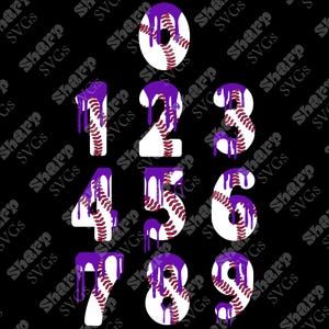Purple Drip Baseball Numbers png, Baseball png, Drip Ice Cream Sprinkle Drip, Baseball Drip png, Softball Drip png, Digital file