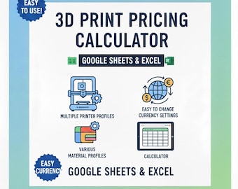 Calculateur de prix d'impression 3D | Pour les petites entreprises, les fermes d'impression ou l'impression 3D générale. Téléchargez le kit d'outils de tarification MS EXCEL et Google SHEET