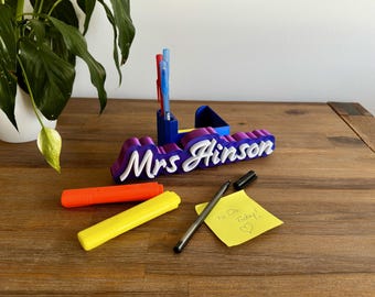 Desk Name Sign - Notes Pen holder - Teacher Gift - Teacher Desk Name Plate