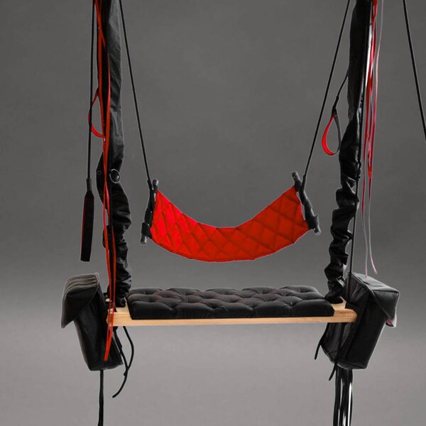 Sex Swing Adult ECO Leather Black Indoor Swing, Oak Swing Seat, Swing Set Premium, Adult Playroom Swing