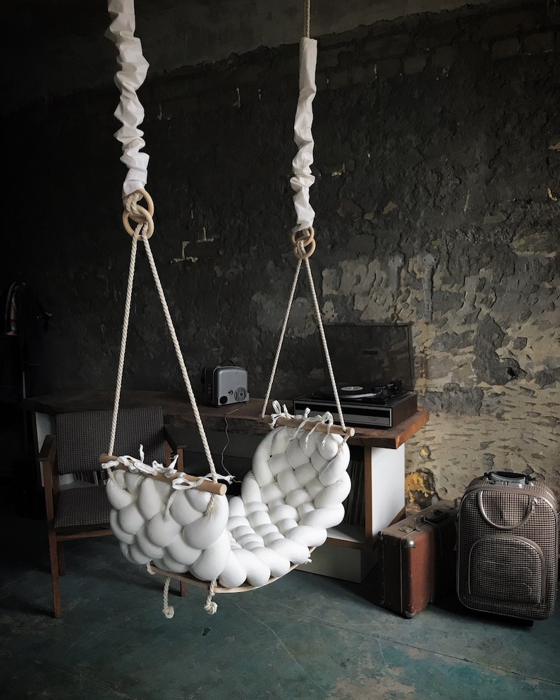 Luxury Swing Braided Indoor Swing Adult, Toddler, Baby Seat Wedding Decorations, wooden swing, outdoor swing, cotton swing White