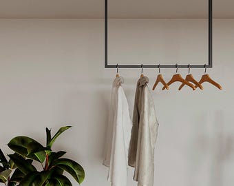 Metal ceiling clothes rail, wardrobe rack, modern home storage