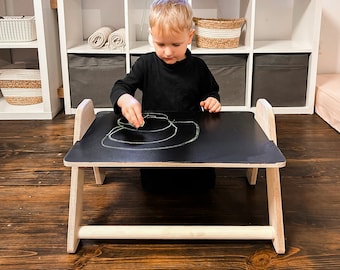 Kindertafel, omkeerbaar tafelblad met schoolbord, Montessoritafel voor peuters, bijzettafel