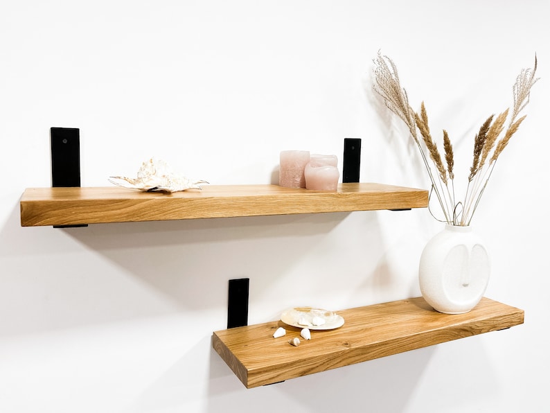Solid Oak Wood Mounted Shelf With Brackets Heavy Duty Shelf Floating Shelves Wall For Kitchen Bathroom Living Room Natural