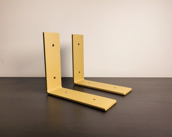 Gold Iron Shelf Brackets Set of 2 | Heavy Duty Vintage Industrial Floating Shelf Mount | Handmade EU