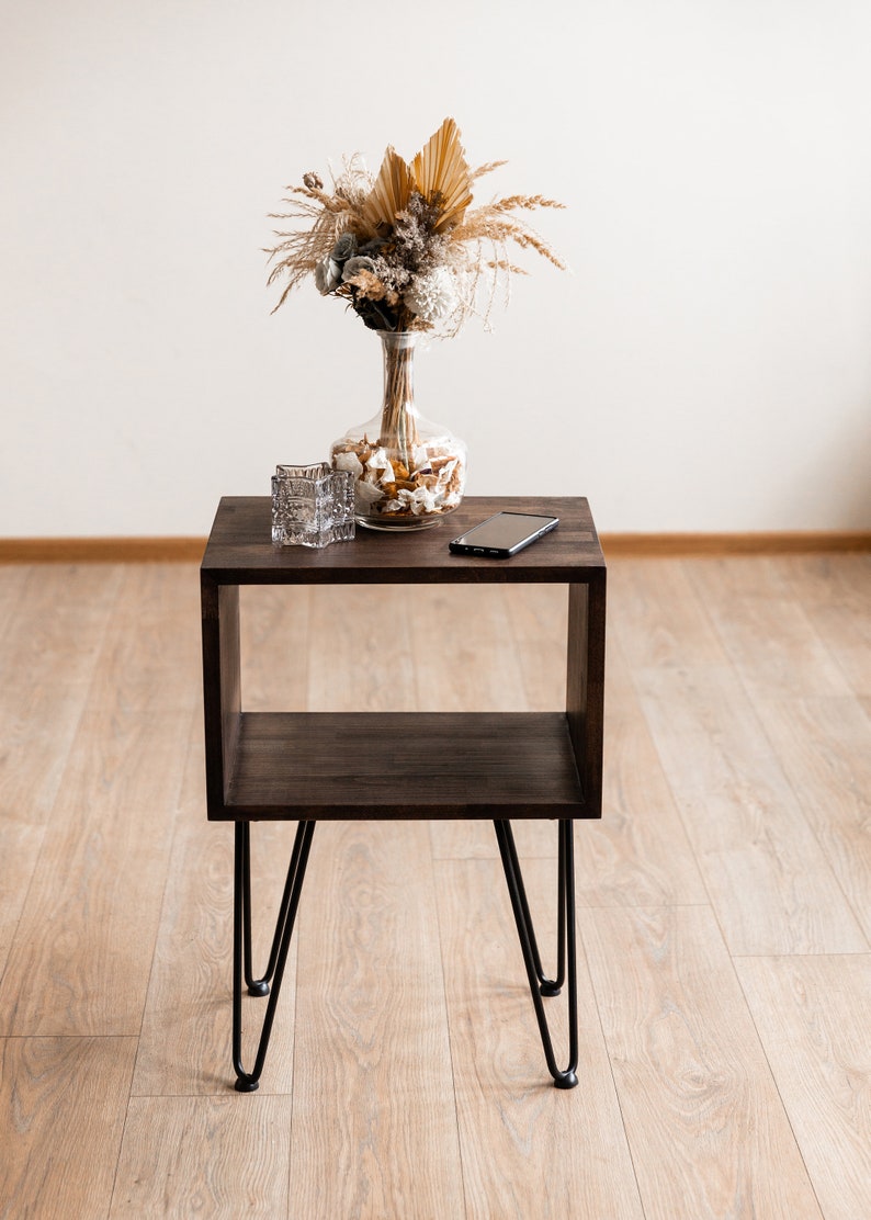 Modern Bedside Table, Nightstand Bedroom With Hairpin Legs 画像 3