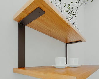 Double Shelf Bracket | Sold Individually, Two Tier Wall Shelf Support | 6 Depths & 9 Colours, Holds 12kg | Handmade EU