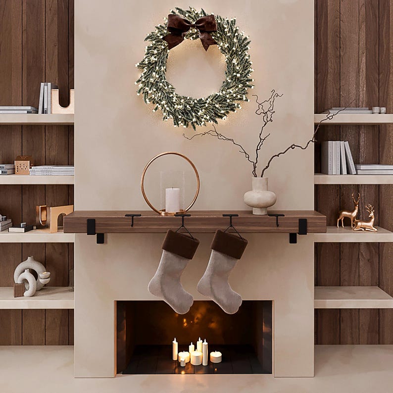 Soporte para calcetines navideños para repisa de chimenea |Juego de 1 a 5 colgadores de metal para guirnaldas navideñas y decoración festiva imagen 4