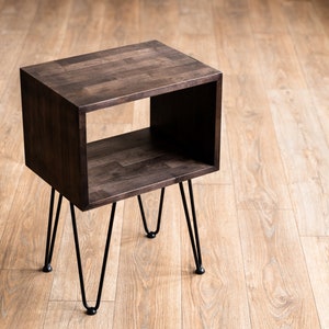 Modern Bedside Table, Nightstand Bedroom With Hairpin Legs Ebony