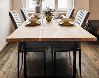 Modern Oak Wood Dining Table, Live Edge