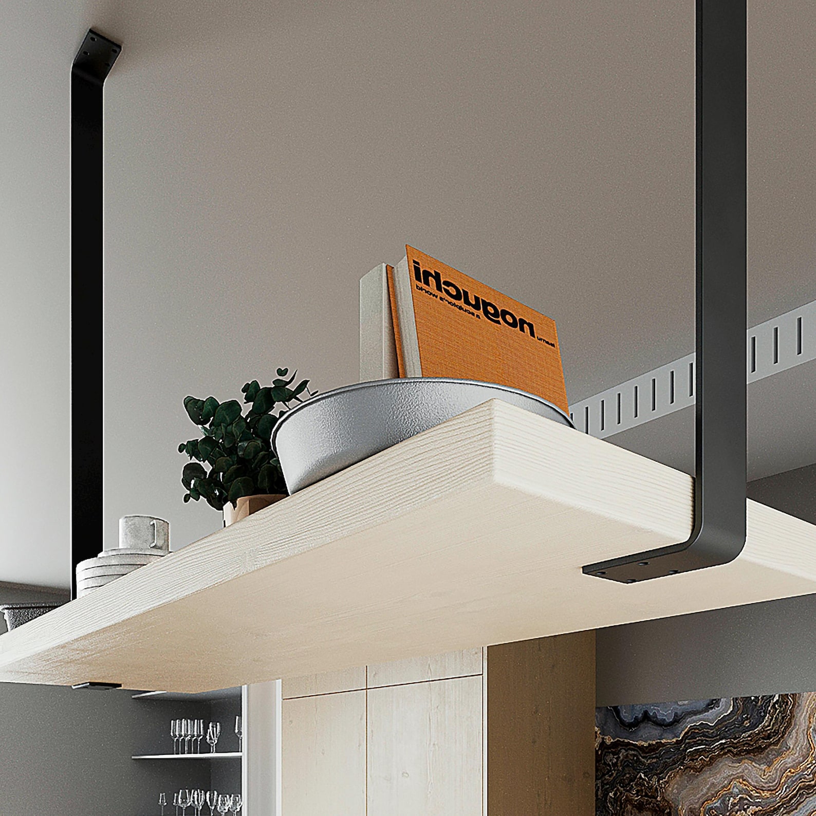 Hanging Shelf Bracket for Kitchen Island | Ceiling Mounted Metal ...