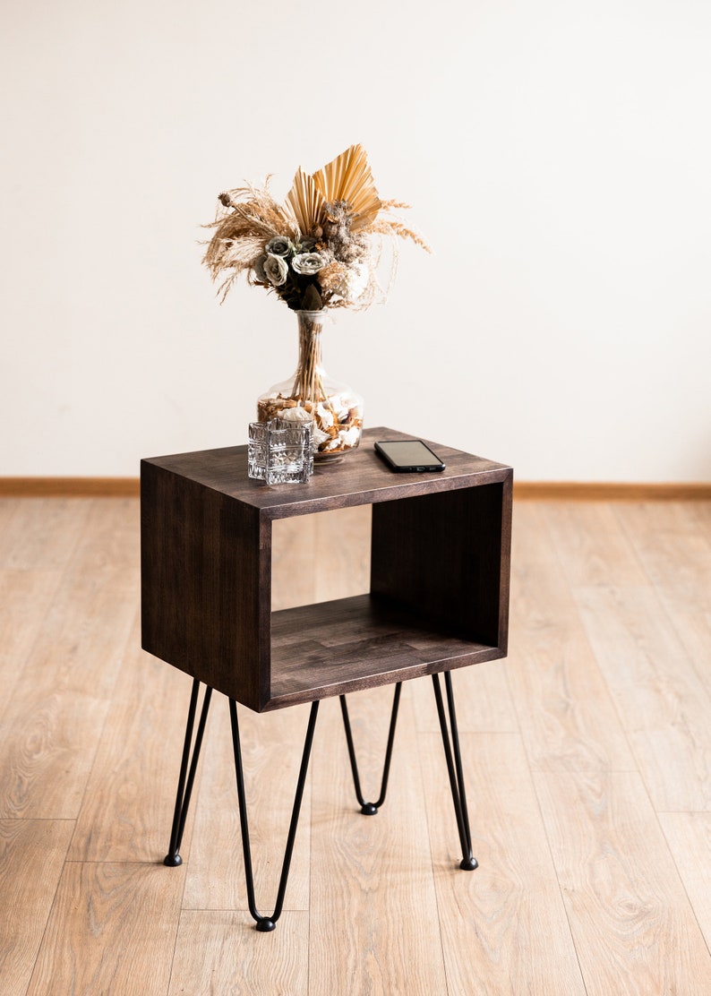 Modern Bedside Table, Nightstand Bedroom With Hairpin Legs 画像 7