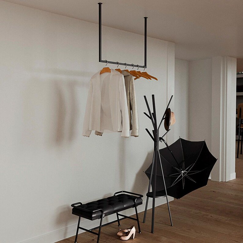 Ceiling Metal Clothes Rail – Minimalist Steel Hanging Wardrobe Rack - Etsy