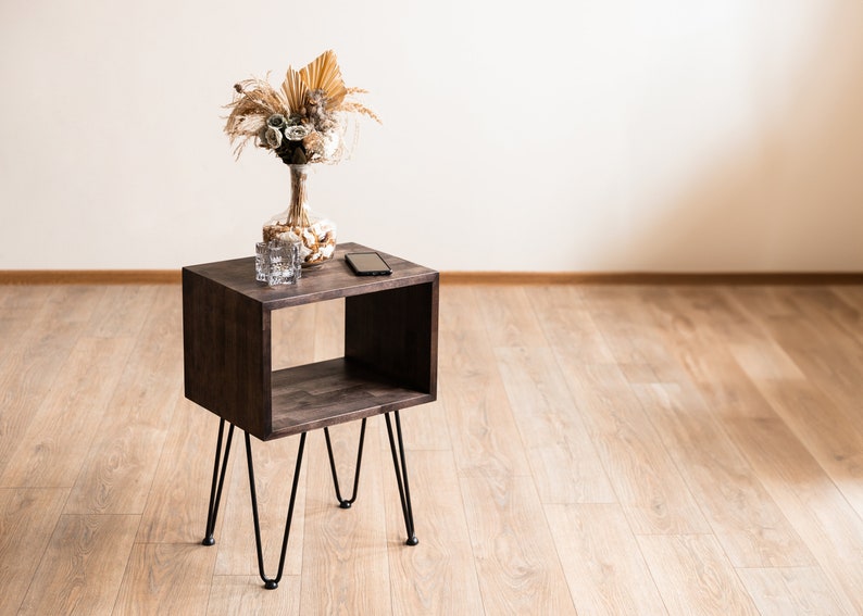 Modern Bedside Table, Nightstand Bedroom With Hairpin Legs 画像 1