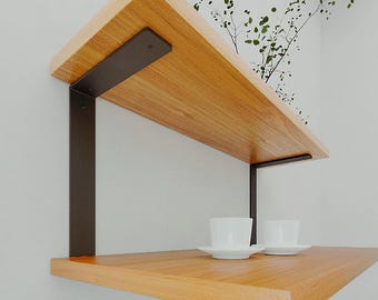 Double Shelf Brackets: Heavy Duty Steel Wall Mount | 35cm/14'' Middle