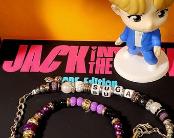 Hand Crafted - BTS Bracelet and phone charm Set-  Suga
