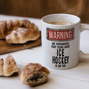 Ice Hockey Mug with coffee and pastries – WARNING Design