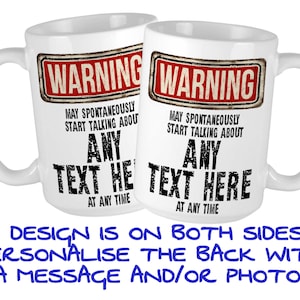 Mug for rock music fans showing both sides and personalisation options.