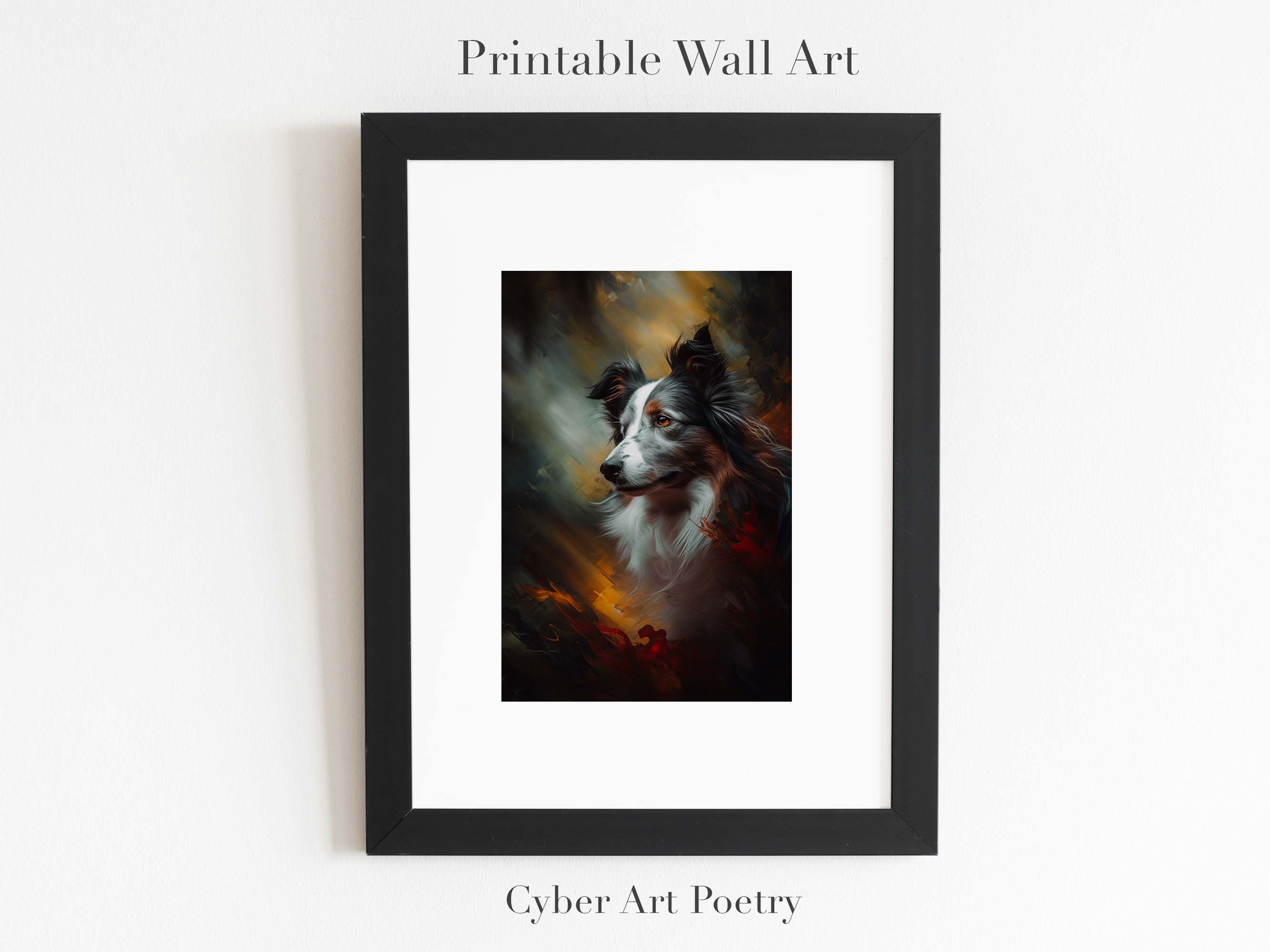 Printable Digital Dog Portrait Border Collie Dog Painting Dog Digital ...