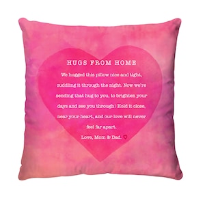 Hugs From Home Pillow Cover Dorm Decor Going Away Gift Dorm Room Pillow Cover College Dorm Decor For College Girls Dorm Pillow Cover Decor