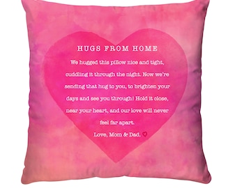 Hugs From Home Pillow Cover Dorm Decor Going Away Gift Dorm Room Pillow Cover College Dorm Decor For College Girls Dorm Pillow Cover Decor