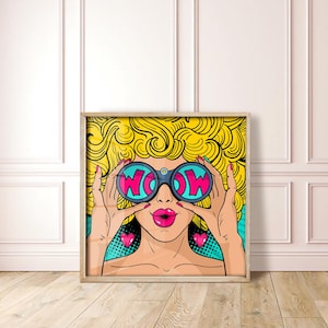 Wow Girl Roy Lichtenstein-Style Pop Art Poster Cartoon DIY Wall Artwork Graphic Art Comic Art Retro Wall Decor Mid-Century Modern Wall Art