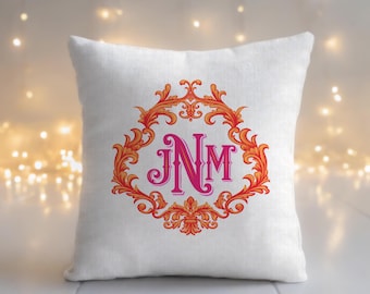 Personalized Monogram Pillow Cover Pink Orange Custom Monogram Pillow Grand Millennial Coastal Grandmother Preppy Decor Dorm Decor for Girl