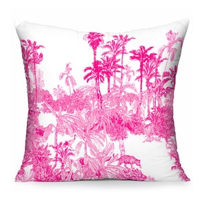 Tropical Pillow Cover Palm Pillow Case Pink Pillow Coastal Pillow Cover Beach House Pillow Housewarming Gift First Home Gift Toile Pillow