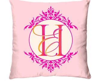 Personalized Monogram Pillow Cover Pink Orange Custom Monogram Pillow Grand Millennial Coastal Grandmother Preppy Decor Dorm Decor for Girl