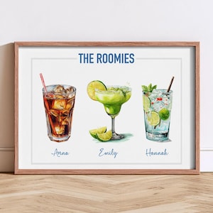 Custom Roommates Drink Print Personalised Name Cocktail Poster Trendy Kitchen Bar Cart Decor College Apartment Roomie Gift Idea Girls Dorm