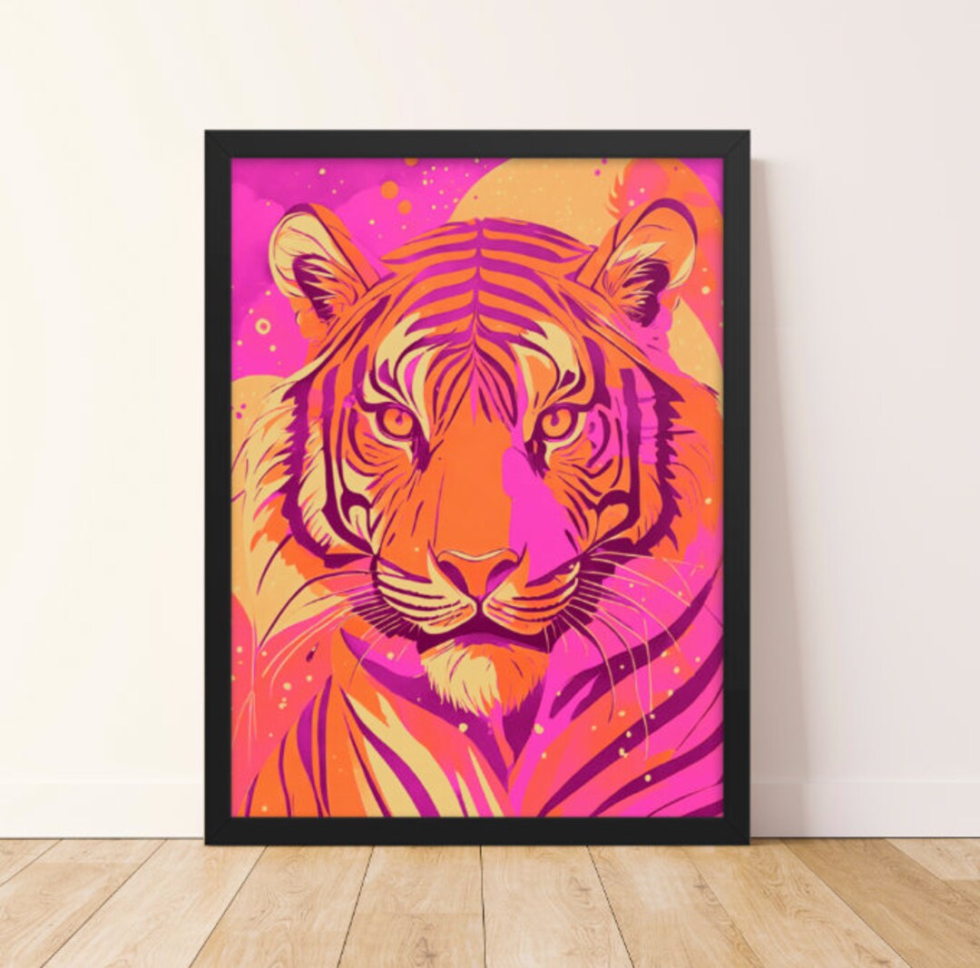 Tiger Painting Large Maximalist Wall Art Preppy Room Decor Funky Wall
