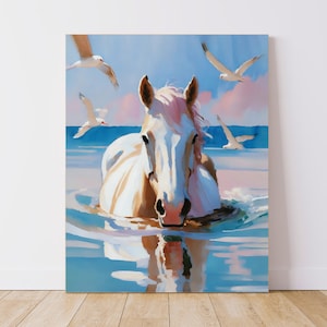 Horses Costal Canvas Art Cowgirl Wall Art Coastal Decor Farmhouse Decor Beach House Print Beach House Wall Art Coastal Wall Art Beach Decor